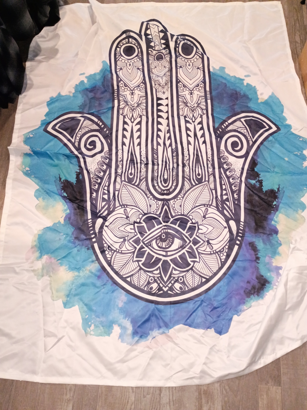 Bohemian Hamsa Wall Tapestry in Blue and Black